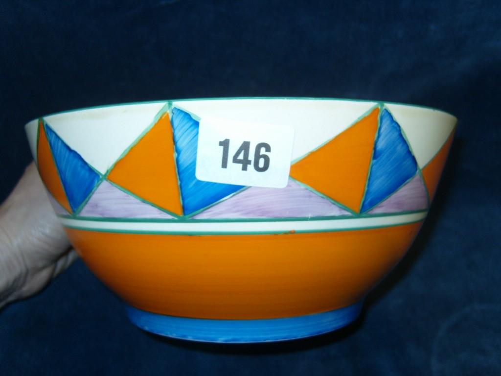 Appraisal: A Clarice Cliff fruit bowl with geometric decoration in orange