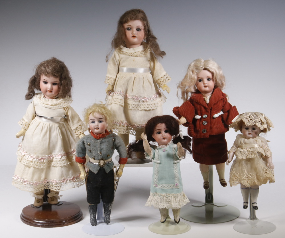 Appraisal: GERMAN BISQUE HEAD DOLLS Group of Vintage German Bisque Head