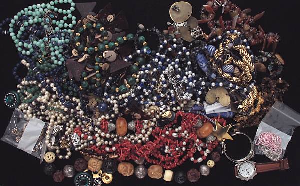 Appraisal: A collection of beaded and costume jewelry including a wristwatch