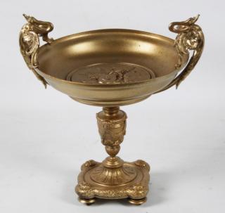 Appraisal: POLISHED BRONZE FRENCH TAZZA HAVING WINGED BIRD HANDLES AND RAISED