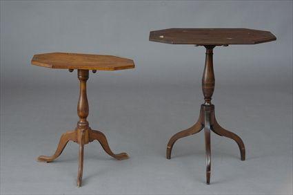 Appraisal: TWO FEDERAL TRIPOD OCTAGONAL TILT-TOP CANDLESTANDS The larger mahogany on