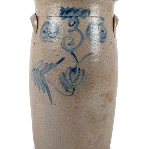 Appraisal: A Three-Gallon Stoneware Crock with Freehand Cobalt Apples th Century