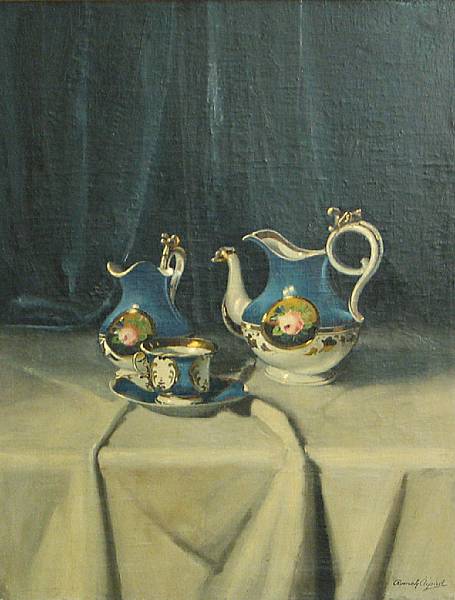 Appraisal: Arpad Romek Hungarian - A table set for tea signed