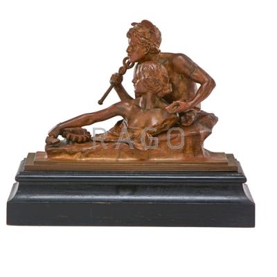 Appraisal: MYTHOLOGICAL BRONZE SCULPTURE Hermes and woman on wooden base European