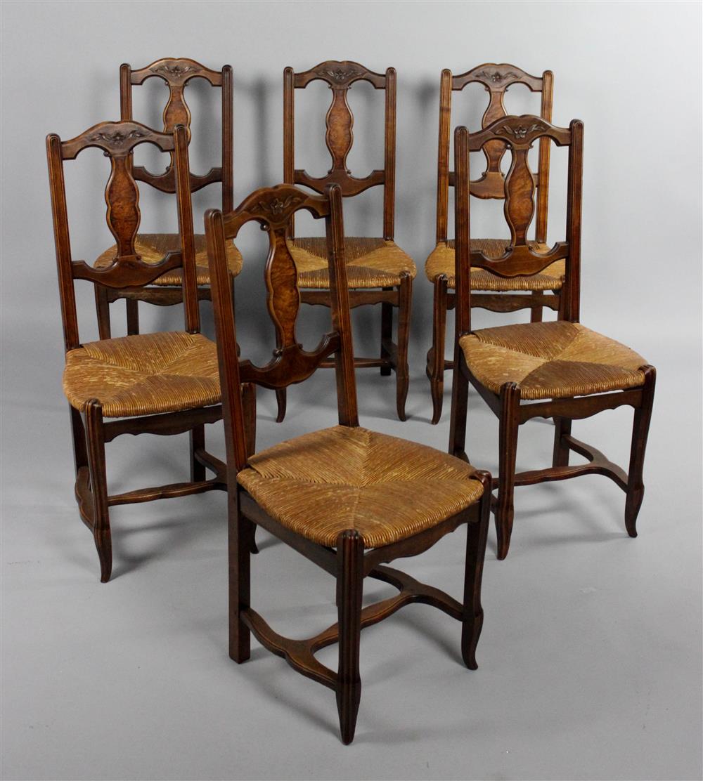 Appraisal: SET OF SIX FRENCH PROVINCIAL RUSH SEATED CHAIRS each having