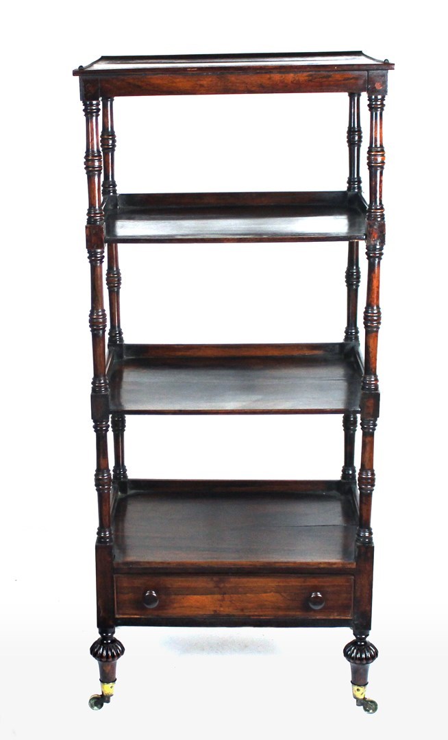 Appraisal: A th century rosewood four tier what-not the lower platform