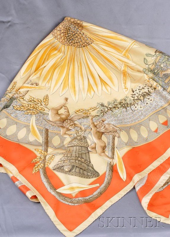 Appraisal: Damask Silk Scarf Hermes Amours Je T'aime Un Peu Beaucoup