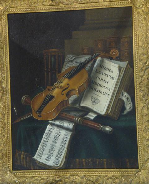 Appraisal: th c trompe l'oeil school o c Tabletop with violin