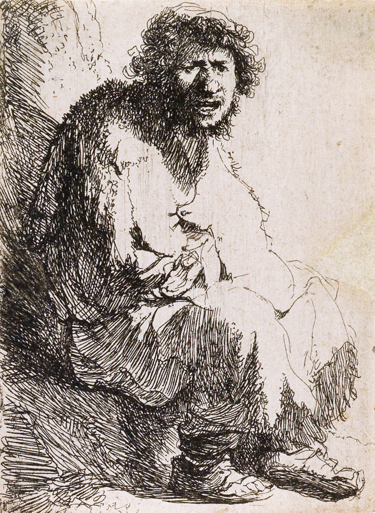 Appraisal: REMBRANDT VAN RIJN Beggar Seated on a Bank Etching and