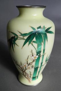 Appraisal: Japanese cloisonne vase Japanese cloisonne vase- ornamented with bamboo shoots