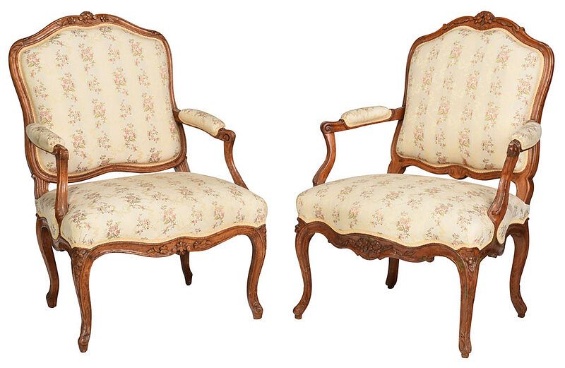 Appraisal: Pair Provincial Louis XV Beechwood Armchairs French late th century