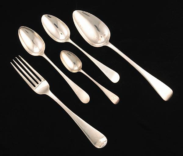 Appraisal: An assembled group of silver flatware Comprising Hanoverian table forks