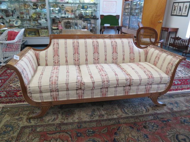 Appraisal: Antique Carved Wood Frame Sofa Duncan-Pyfe style recently upholstered excellent