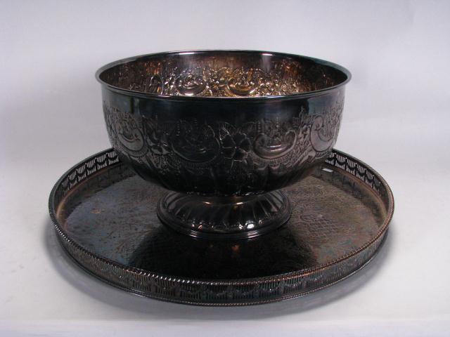 Appraisal: Victorian hand-chased Sheffield silverplate punch bowl and tray punch is