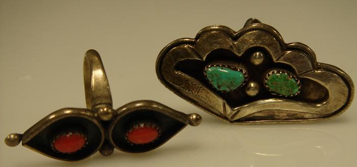 Appraisal: Silver Rings Two unmarked one with two tumbled turquoise the