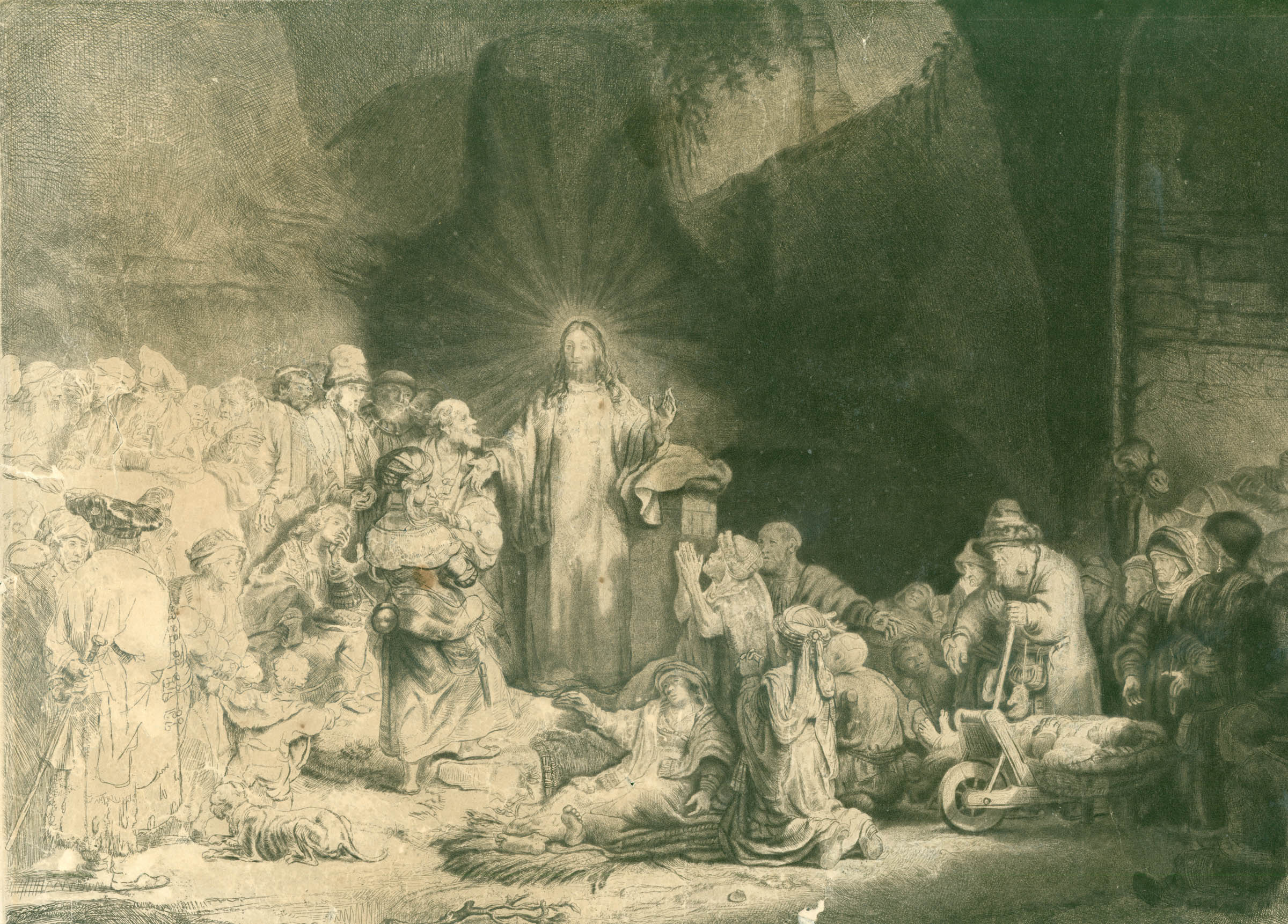 Appraisal: THE HUNDRED GUILDER PRINT CHRIST HEALING THE SICK AFTER REMBRANDT