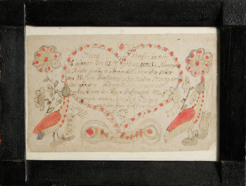 Appraisal: Pennsylvania ink and watercolor fraktur dated probably Krebs x