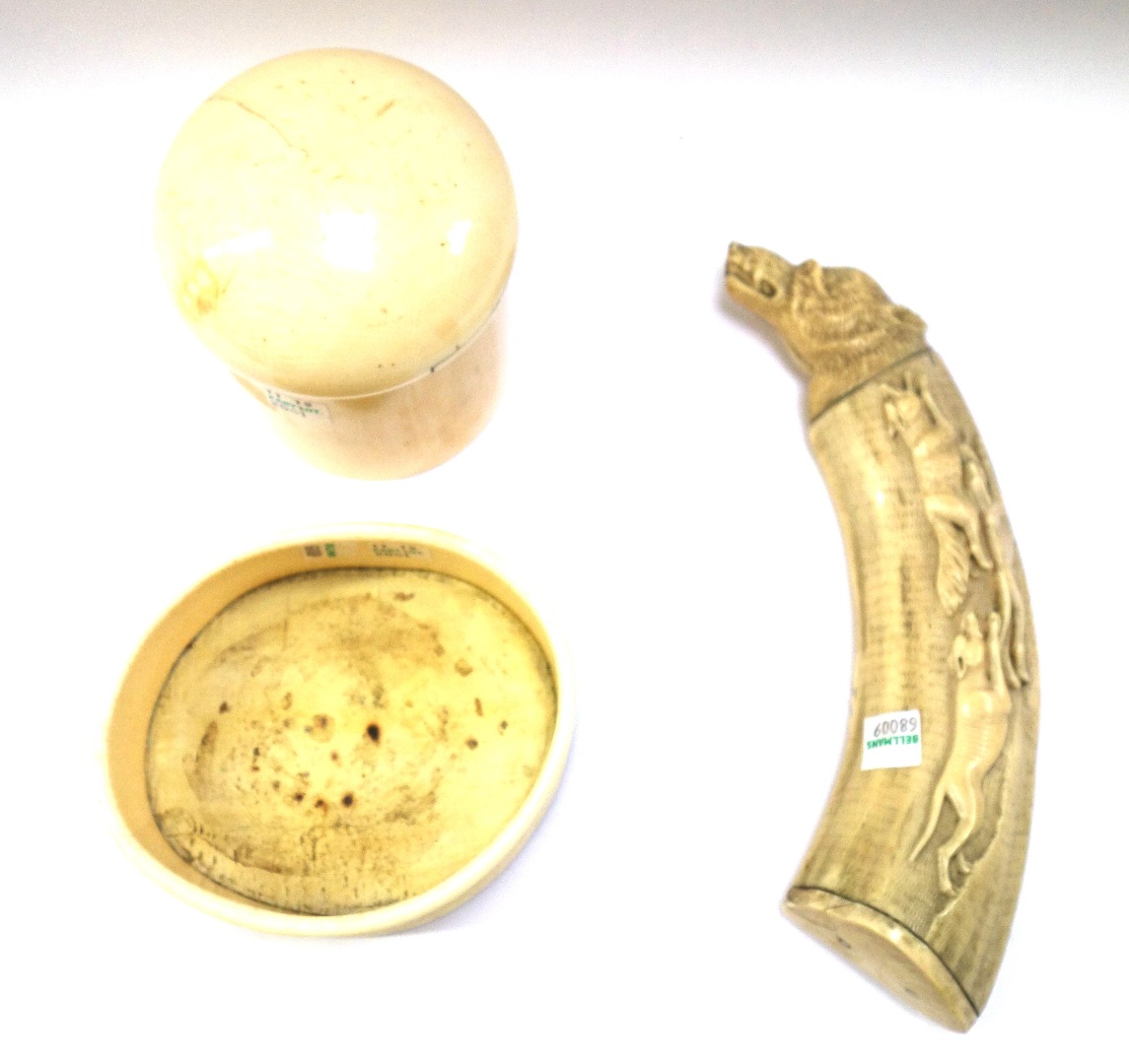 Appraisal: A large carved boars tusk late th century detailed with