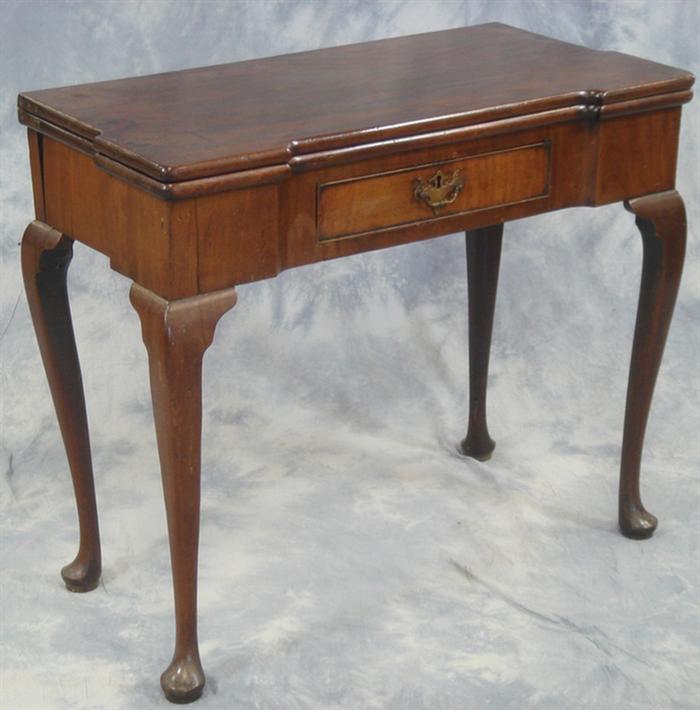 Appraisal: Mahogany Queen Anne card table drawer in apron blocked ends