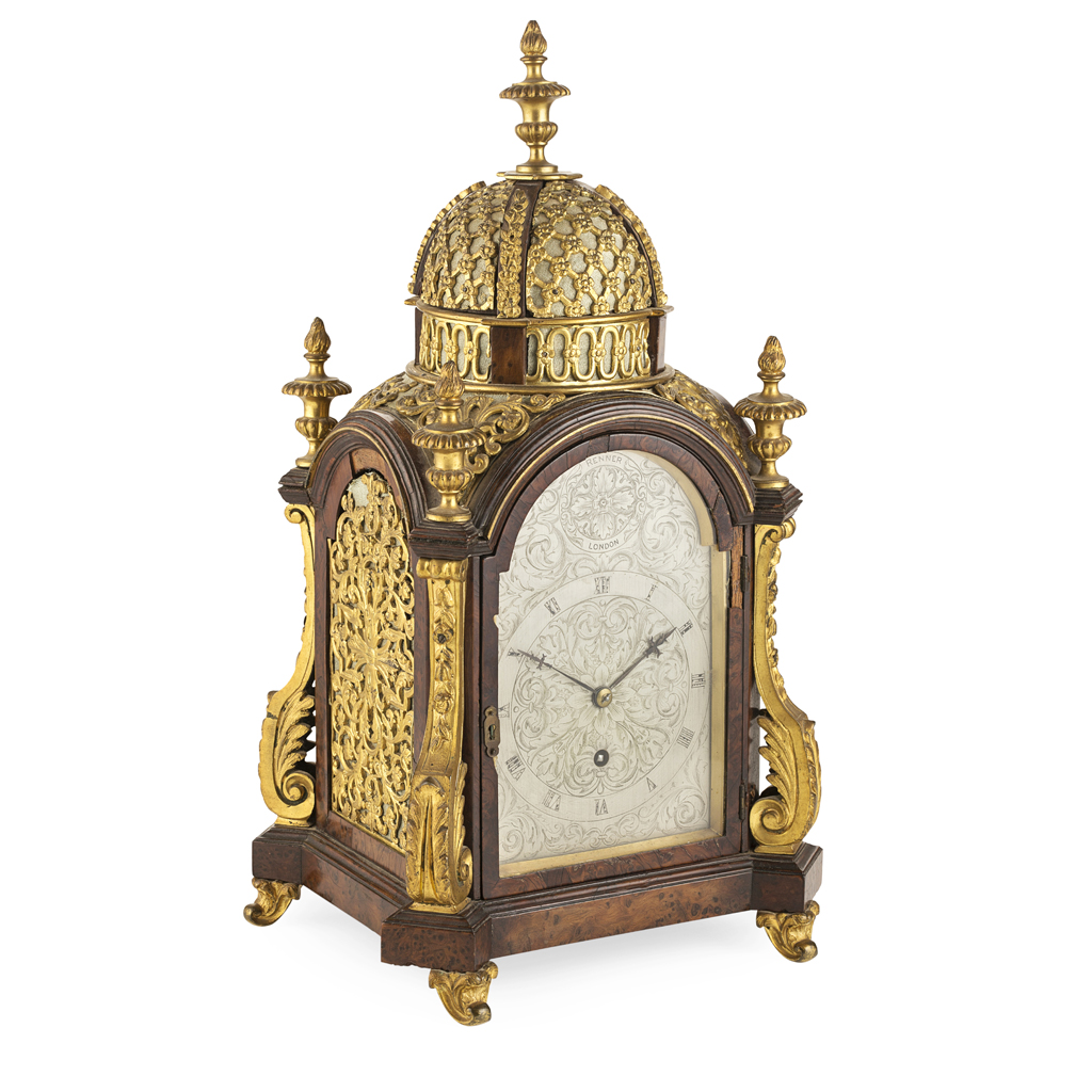 Appraisal: GEORGE III YEW WOOD AND GILT BRONZE MOUNTED TABLE CLOCK