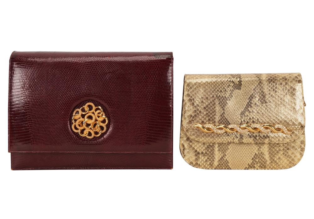 Appraisal: TWO MARTIN VAN SHAAK EXOTIC SKIN BAGSone gold metallic snakeskin