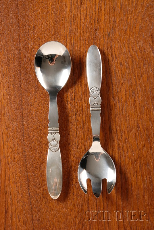 Appraisal: Georg Jensen Cactus Pattern Serving Spoon and Fork Sterling silver