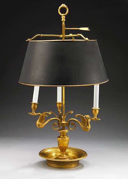 Appraisal: An Empire style gilt bronze bouillotte lamp th century Surmounted