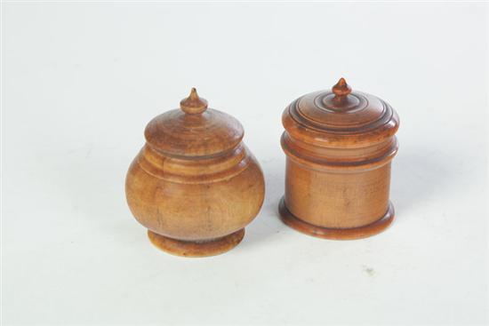 Appraisal: TWO PEASEWARE CONTAINERS Ohio late th-early th century Small turned