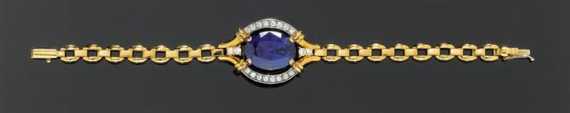 Appraisal: TANZANITE BRILLIANT-CUT DIAMOND AND GOLD BRACELET AMSTERDAM SAUER Yellow gold