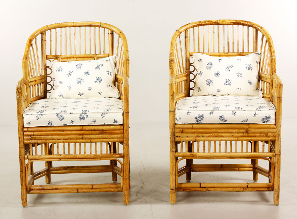 Appraisal: - Pr Bamboo Armchairs Pair of armchairs bamboo with white