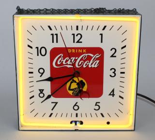 Appraisal: Vintage Coca-Cola neon clock in metal case Movement is battery