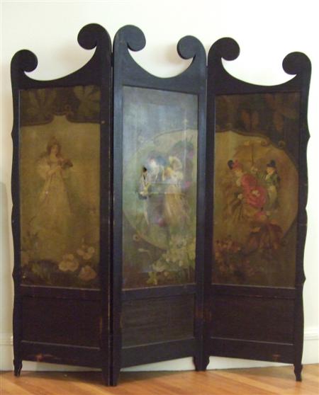 Appraisal: ART NOUVEAU THREE FOLD DRAUGHT SCREEN CIRCA each fold with