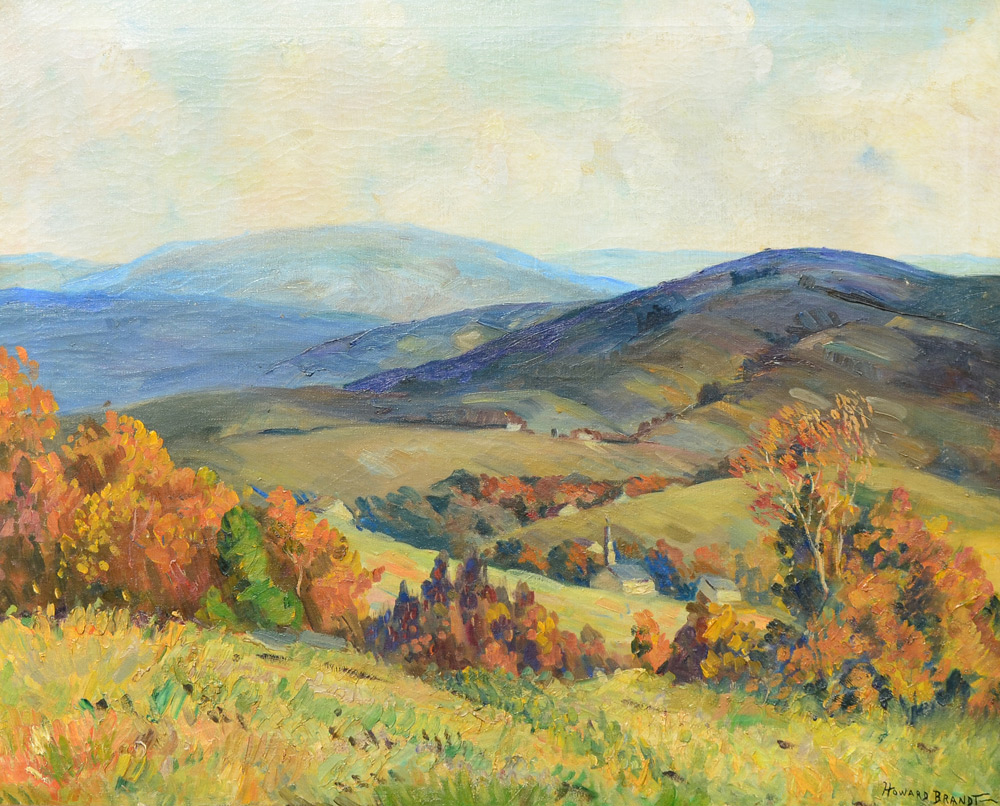 Appraisal: PANORAMIC VALLEY PAINTING SIGNED HOWARD BRANDT ''In the Hills'' Oil