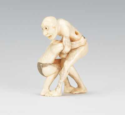 Appraisal: Carved Ivory Wrestlers Netsuke A highly detailed and expressive netsuke