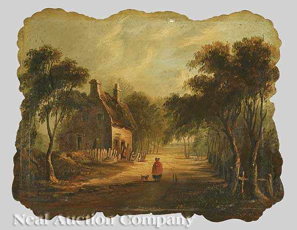 Appraisal: Continental School th c two oils on paper board Country