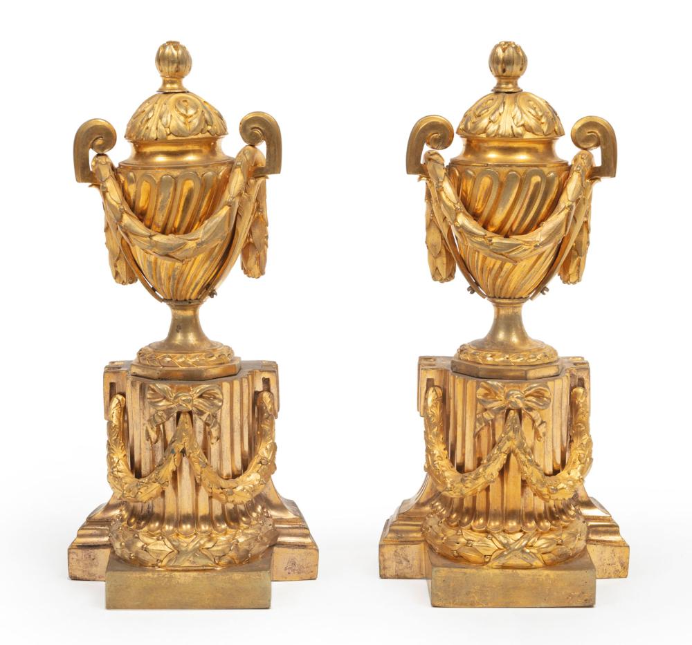 Appraisal: Pair of Napoleon III Gilt-Bronze Chenets late th c swagged