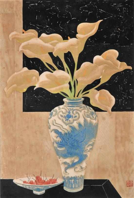 Appraisal: Bau Pei Zhong th century Arum Lillies woodblock x cm