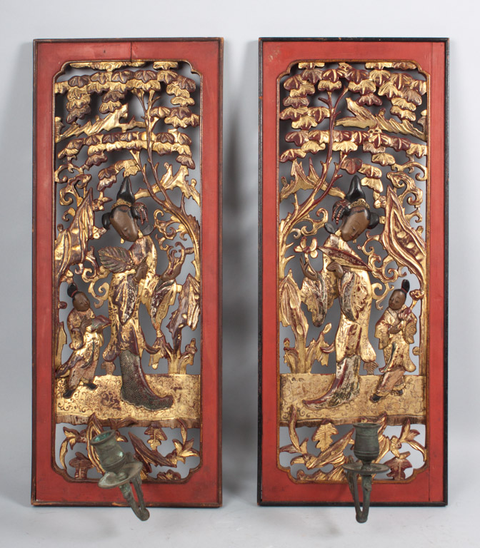 Appraisal: Pair of Chinese carved lacquered giltwood panels late th century