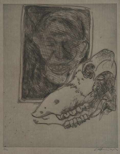 Appraisal: ARTHUR BOYD - Sheep Skull and Portrait lithograph x cm