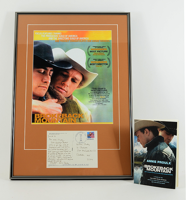 Appraisal: ANNIE PROULX BROKEBACK MOUNTAIN SIGNED POSTCARD Signed postcard with content