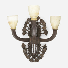 Appraisal: French SCONCE c wrought iron alabaster brass h w d