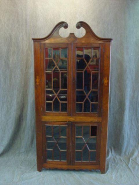 Appraisal: Corner Cabinet with Urn Inlays and individually divided glass paned