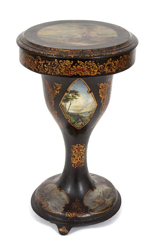 Appraisal: A Regency Polychrome and Gilt Decorated Papier Mache Sewing Table