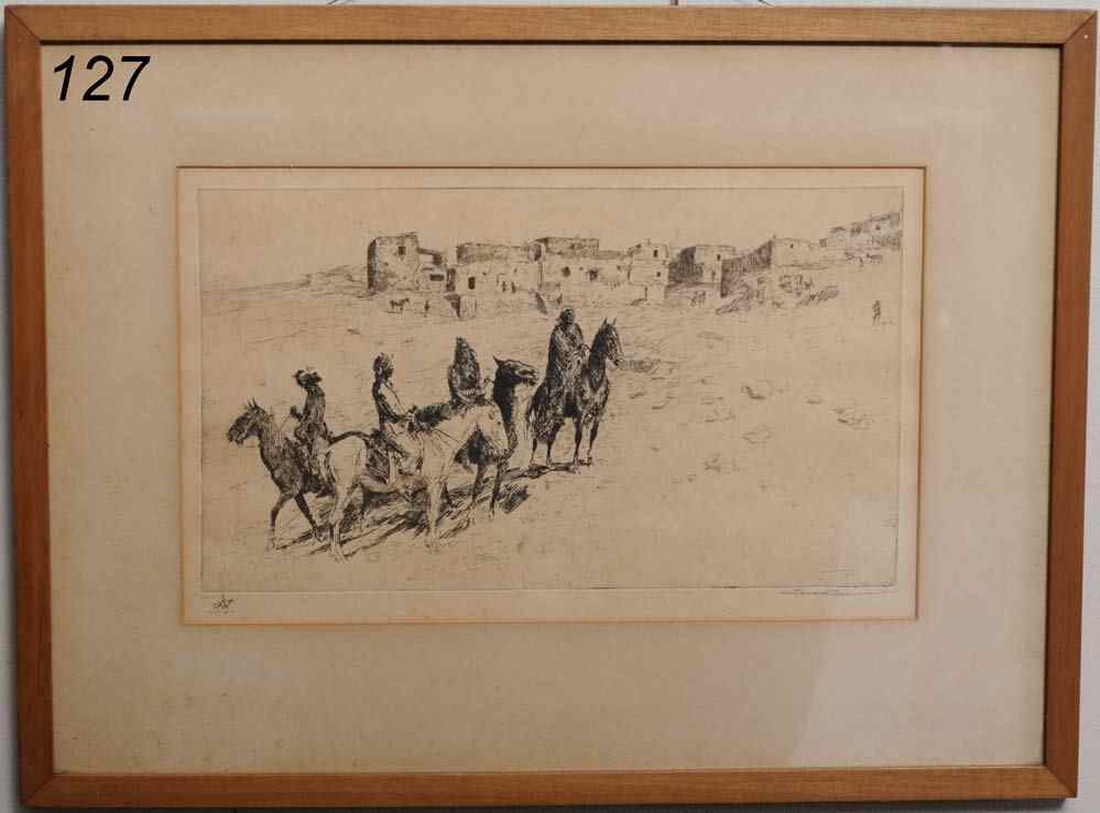 Appraisal: Edward Borein Mesa Indians on Horseback '' x '' etching