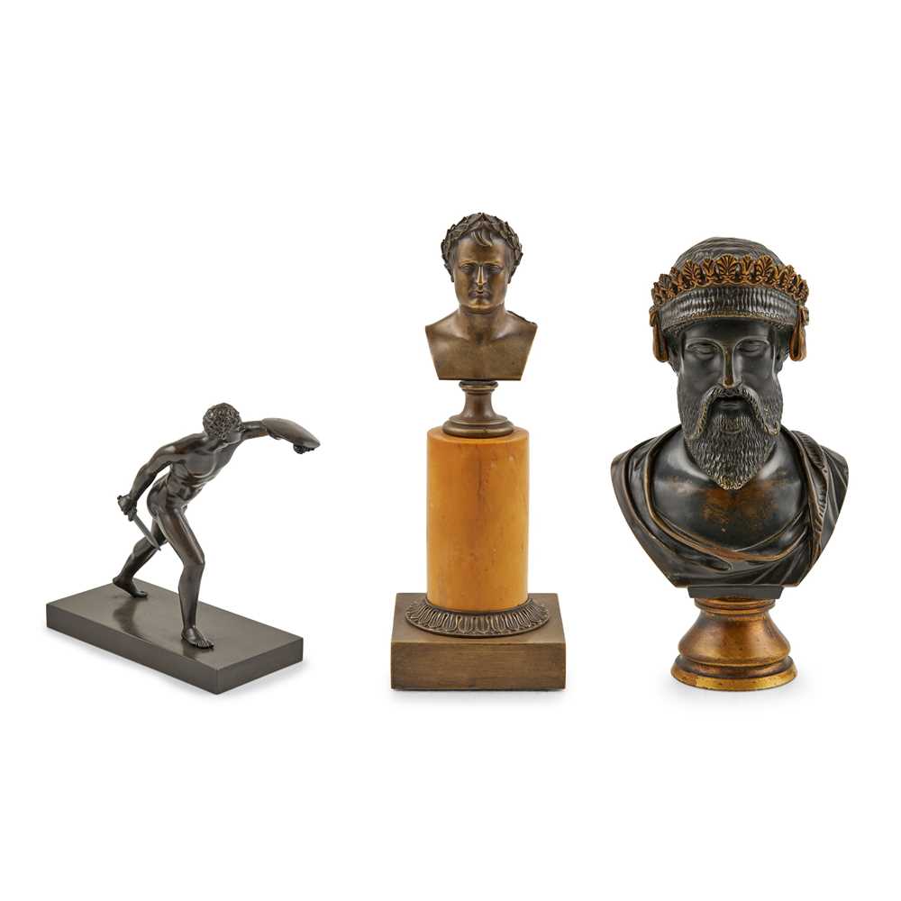 Appraisal: THREE CONTINENTAL GRAND TOUR BRONZES TH CENTURY to include a