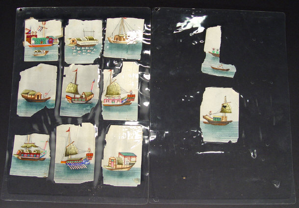 Appraisal: Eleven Oriental miniature paintings of boats onto rice paper the