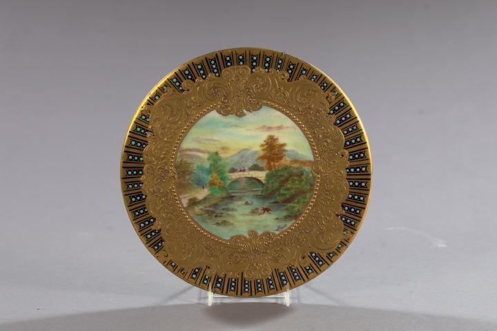 Appraisal: Richly Gilded and Enameled Hand-Painted Porcelain Plaque first quarter th