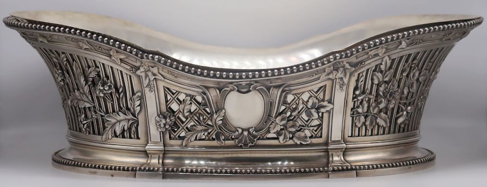 Appraisal: SILVER French Silver Openwork Planter French silver openwork planter decorated