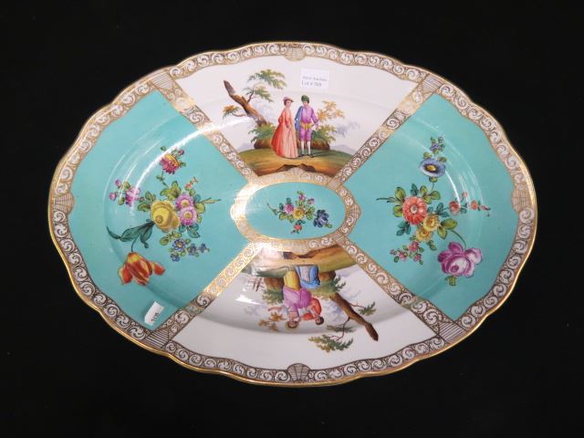 Appraisal: Meissen Handpainted Porcelain Platter four alternating panels with courting scenes