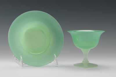 Appraisal: A Steuben Jadeite Glass Sherbet Underplate Softly colored glass sherbet